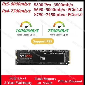 990PRO 8500MB/s M.2 SSD 1 ТБ 2 ТБ QLC PCIe 5,0x4 M2 NVMe SSD Диск Внутренний Твердотельный накопитель 4 тб ssd nvme m2 Для настольных ПК PS5 외장하드