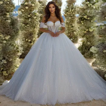 Роскошное свадебное платье 2023, Элегантные кружевные платья невесты с открытыми плечами, расшитые блестками, большие размеры, Vestido De Noiva