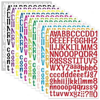 1512 Наклеек С Алфавитом, 12 Листов Красочных Наклеек С Буквами, Виниловые Самоклеящиеся Наклейки с Цифрами Алфавита для DIY Почтовых Ящиков, Вывесок Автомобилей