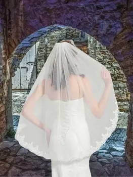 Новая Фата Невесты 1 Слой Французского Кружева Край Фаты Короткий Локоть Металлический Гребень Для Волос Свадебная Фата Невесты