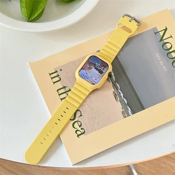 Летний Однотонный Чехол + Ремешок Для Apple Watch Band 49 мм 45 мм 41 44 мм 42 38 40 Мягкий Силиконовый ремешок Для iWatch Series 8 7 SE 6 5 4