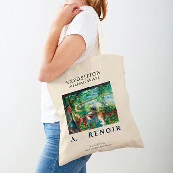 Фигуративная сумка-тоут в стиле импрессионизма Огюста Ренуара, модная повседневная женская сумка для покупок в стиле ретро, двухсторонние женские сумки для покупок