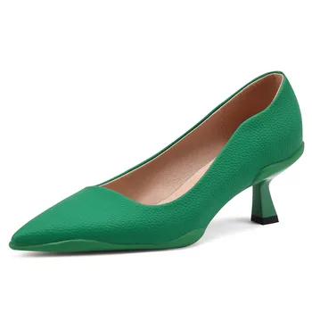 Осенью 2023 высокие каблуки насосы обувь женщина элегантный кожаный черный телесный зеленый каблуке пр офиса партии свадебные туфли дамы дизайнер