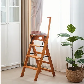 Бытовой кухонный табурет из массива дерева Многофункциональные высокие табуретки Кухонный Прочный обеденный стул Складной дизайнерский табурет-стремянка