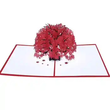 3D поздравительная открытка ручной работы с пожеланием дня рождения в виде листьев красного клена, складные подарочные открытки для вырезания из бумаги