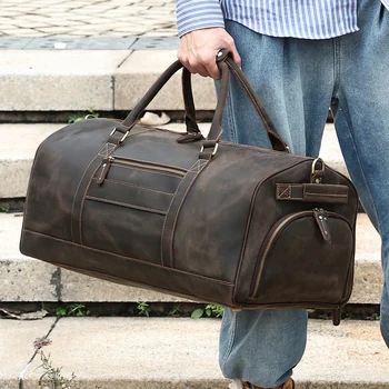 Кожаная винтажная дорожная сумка Влажная и сухая сумка с отделением для обуви, спортивная сумка, дорожная сумка-тоут из натуральной кожи, сумка для багажа