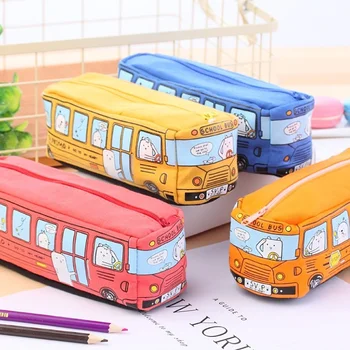Корейские креативные студенческие канцелярские принадлежности, сумка для карандашей с маленькими животными, автобусная коробка для карандашей, мужская и Женская коробка для канцелярских принадлежностей из холста