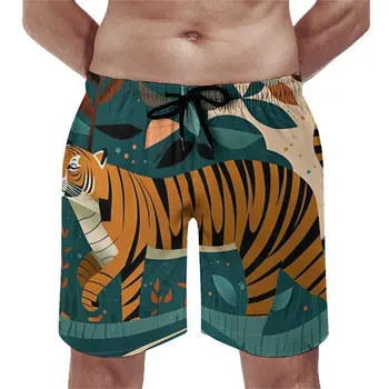 Пляжные шорты Tiger Летние в стиле современного искусства С четкими деталями, Гавайские пляжные шорты, мужские спортивные быстросохнущие дизайнерские плавки