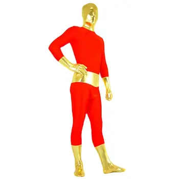 Косплей-комбинезон из красного и золотого спандекса смешанного цвета Зентай Боди на Хэллоуин комбинезон Унисекс наряд для вечеринки на Хэллоуин Маскарадный костюм