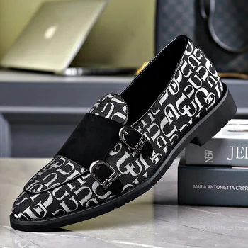 Мужская повседневная обувь большого размера, весенние деловые туфли для отдыха с буквенным принтом, уличные стильные туфли-монахи без застежки в стиле ретро