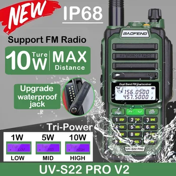 Новый Baofeng IP68 Водонепроницаемый UV-S22 PRO V2 FM-радио Мощностью 10 Вт Портативная Рация Type-C Зарядное Устройство Мощный UHF VHF Long Range UV-9R Plus