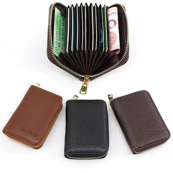 Мужской кошелек из натуральной искусственной кожи, держатель для кредитных карт, блокирующий карман на молнии, мужская сумка с несколькими карточками, модный черный чехол на молнии