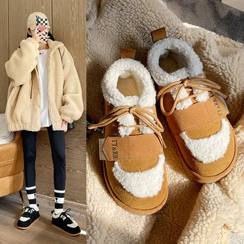 Модная хлопковая обувь на толстой подошве, женская обувь на осень и зиму 2023 года, новые нескользящие зимние ботинки