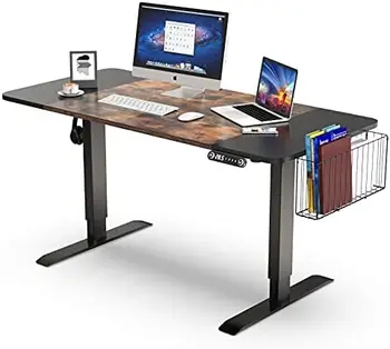 Письменный стол, регулируемый по высоте, 63-дюймовое промышленное маленькое компьютерное рабочее место с корзиной для хранения / крючком для домашнего офиса.