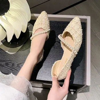 Женские туфли на плоской подошве, свадебные туфли для новобрачных, 2022, с украшением в виде кристаллов, Элегантные вечерние туфли с острым носком на среднем каблуке, пикантные женские туфли-лодочки, женская обувь