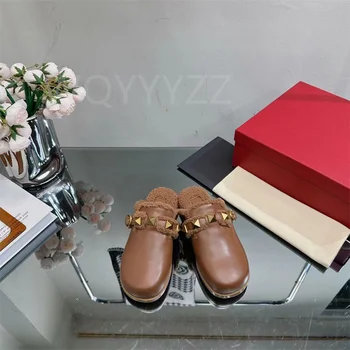 Тапочки из натуральной кожи, модные женские однотонные туфли в минималистичном стиле на платформе с круглым носком, брендовые дизайнерские туфли на плоской подошве для отдыха