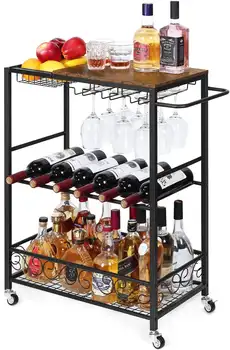 3-уровневая тележка для вина в баре, кухонная тележка для сервировки в индустриальном стиле