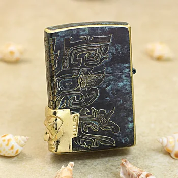 Подлинная бронзовая масляная зажигалка Zippo Sanxingdui, медные ветрозащитные сигареты, Керосиновые зажигалки в подарок с кодом защиты от подделок