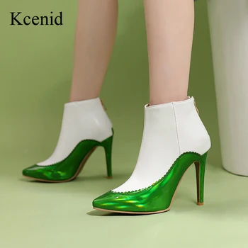 Kcenid, женские ботильоны на очень высоком каблуке, большие размеры, мода 2024 года, весна-осень, современные женские ботинки из лакированной кожи с острым носком