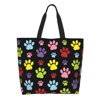 Сумка для покупок с красочным рисунком лап с принтом Kawaii, Прочная Холщовая сумка для покупок с отпечатками собачьих лап на плече, Сумка для домашних животных