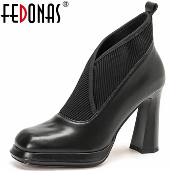 Новейшие женские туфли-лодочки FEDONAS на очень высоком каблуке, весна-осень, сращивание натуральной кожи, Модная офисная женская обувь для вечеринок, Женщина зрелого возраста