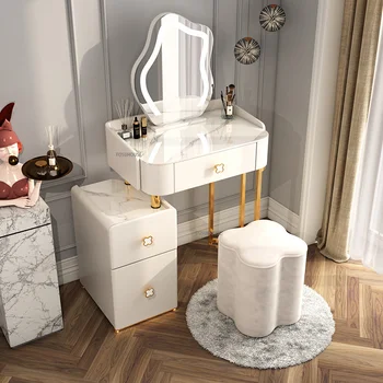 Комоды для маленькой квартиры, спальные гарнитуры, Современный легкий роскошный туалетный столик для макияжа, Скандинавский туалетный столик с зеркалом и выдвижными ящиками