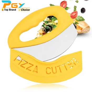 Безопасный нож для пиццы Измельчитель продуктов Нож для пиццы Mezzaluna из нержавеющей стали Нож для пиццы Качалка для пиццы с крышкой Кухонные инструменты
