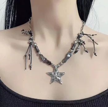 Новое ожерелье с пентаграммой Y2k из нержавеющей стали для женщин и мужчин, панк-металлическая винтажная цепочка со звездами на ключицах, украшения для Хэллоуина