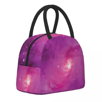 Сумка для ланча с принтом Галактики, розово-фиолетовый Портативный ланч-бокс, дорожная сумка-холодильник с принтом, повседневные водонепроницаемые термосумки для ланча