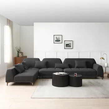 Темно-серый современный секционный диван-трансформер из ткани, легко монтируемый для внутренней мебели для гостиной