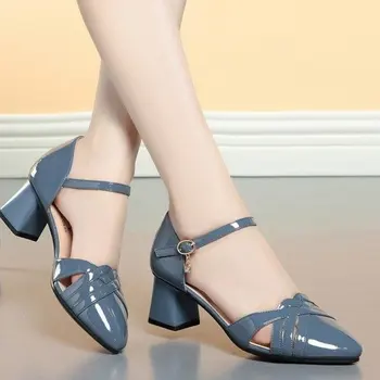 Sapatos Femininas/ Женские Милые Весенние офисные туфли на квадратном каблуке из искусственной кожи черного цвета, Женские модные туфли-лодочки, Zapatos De Mujer, Большие размеры 44