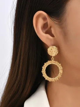 Текстурированные металлические серьги-капли для женщин, модные серьги-кольца в виде кругов