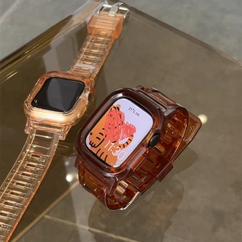 Новый Спортивный Прозрачный ремешок + чехол Для Apple Watch 7 6 SE 5 4 3 2 Прозрачный Силиконовый ремешок Для iwatch 40 мм 44 мм 42 мм 41 мм 45 мм