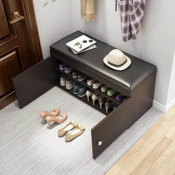 Современный шкаф для обуви, организованный в прихожей, стойка для обуви в прихожей, деревянная скамья для хранения, табурет с сиденьем