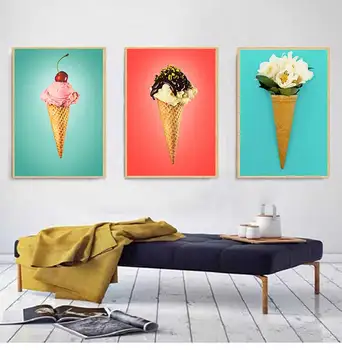 Букет мороженого, картина на холсте с принтом, плакат с ванильным вишневым мороженым, настенные рисунки в круглосуточном магазине, кухня, домашний декор