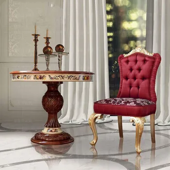 Сочетание европейского роскошного стола и стула, круглый стол с резьбой по дереву, французский приставной столик, мебель на заказ