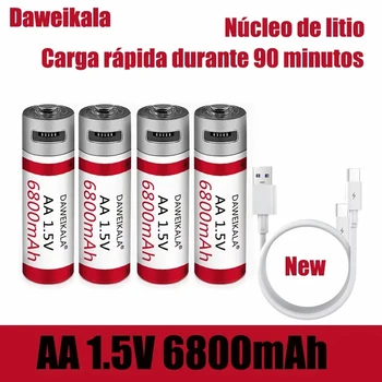 Daweikal-batería recargable AA de gran capacidad, pila de litio, 1,5 V, 6800mah, Cable de entrega de carga rápida, envío gratis