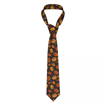 Классический мужской галстук, шелковые мужские галстуки для свадебной вечеринки, деловой галстук для взрослых, повседневный галстук с тыквами и желтыми звездами на Хэллоуин
