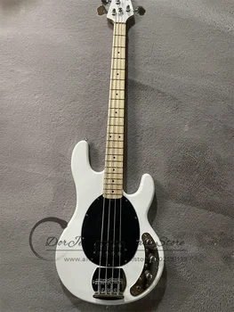 4-Струнная белая бас-гитара Ra Bass Корпус из липы, гриф из клена, фиксированный мост, черная накладка