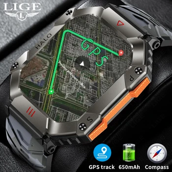 LIGE Мужские Смарт-Часы Для Android IOS Фитнес Спорт На Открытом Воздухе Bluetooth Вызов 650MA Браслет Военный Здоровый Монитор GPS Smartwatch