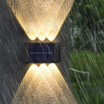 Мультисветодио дный светодиодный Солнечный настенный светильник Наружное водонепроницаемое Верхнее светящееся Освещение для садового забора Лампы для ландшафтного декора Солнечный свет