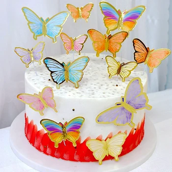 Топперы для торта с бабочками, Декоры для торта с Днем рождения, украшения для свадебной вечеринки, принадлежности для десерта, кексов, поделок, бытовые наклейки на стены