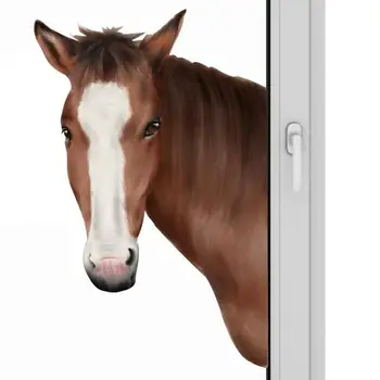 Наклейка на окно с головой лошади, 3D-Фермерская Лошадь, Тема Милого животного, Наклейка на окна, наклейки с искусственным Видом из окна, Реалистичная Забавная Наклейка