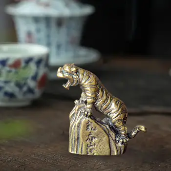Статуэтка мини-тигра, бронзовая посуда, миниатюрный орнамент в виде животных, декор рабочего стола