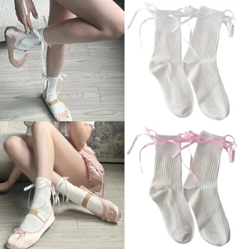 Женские хлопчатобумажные носки до икр, однотонные белые носки выше щиколотки, повседневные мягкие дышащие тонкие носки для экипажа под платье-юбку