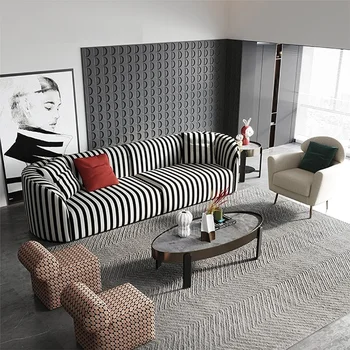 Минималистичные современные диваны для гостиной Lazy для гостиной Диван Loveseat Стул из полиэстеровой хлопчатобумажной ткани в полоску Мебель для дома