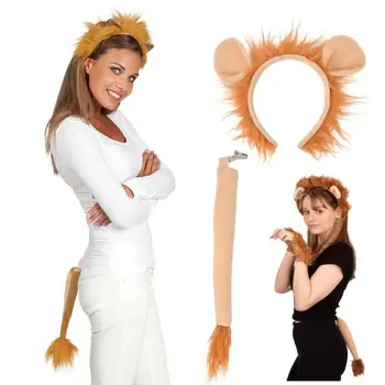 Детский костюм для косплея животных на Хэллоуин, костюм для косплея ушей и хвоста, повязка на голову Льва, набор для детского Рождественского косплея