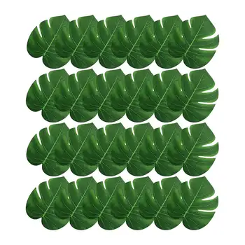 24 шт 8-дюймовых искусственных пальмовых листьев, тропических искусственных листьев, зеленых искусственных листьев монстеры для вечеринки в Гавайских джунглях. Сафари