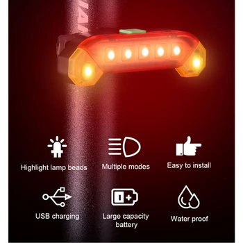 Задний фонарь для велосипеда с USB-аккумулятором IPX5, задний фонарь для шоссейного велосипеда, датчик света, безопасный задний стоп-сигнал-высокая интенсивность