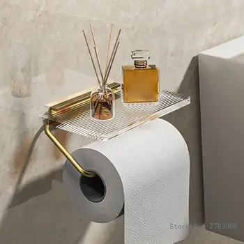 Роскошный Золотой держатель для туалетной бумаги с полкой Без перфорации, Акриловый держатель для рулонной бумаги, Вешалка для салфеток, Аксессуары для ванной комнаты